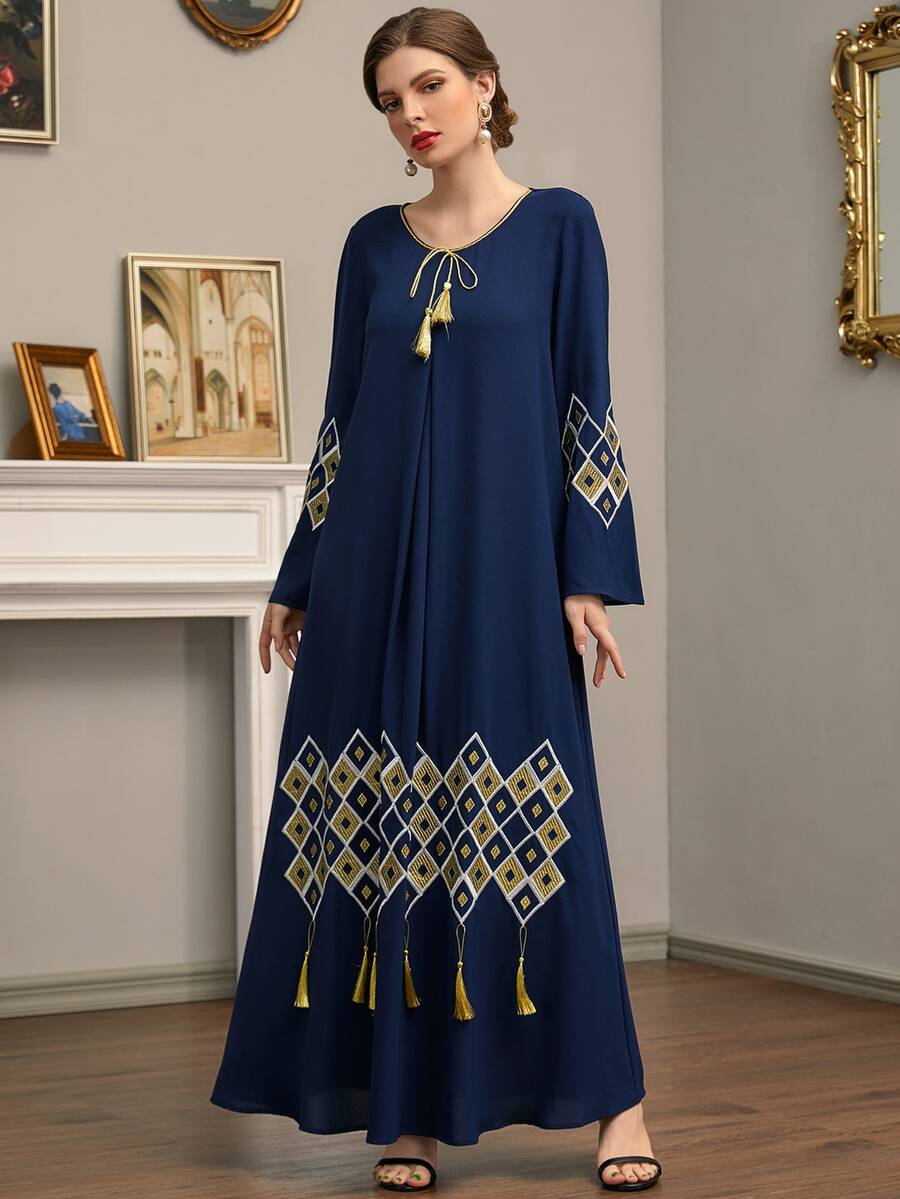 Al Najma 幾何刺繡流蘇直筒連衣裙 - 藏蓝色 - 查看 1