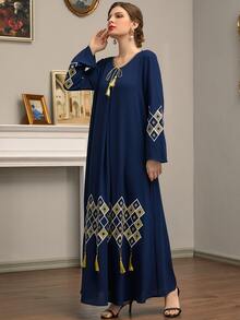 Al Najma 幾何刺繡流蘇直筒連衣裙 - 藏蓝色 - 查看 3