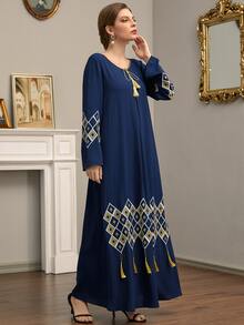 Al Najma 幾何刺繡流蘇直筒連衣裙 - 藏蓝色 - 查看 5