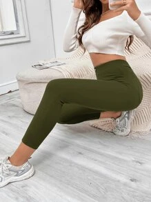 Muchica Quần nữ Nút Túi màu trơn Giải trí - xanh quân đội - Xem 5