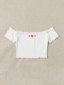 Áo thun nữ Nghề thêu Xù nhỏ Gân đan Tim Giải trí - trắng - Xem 3