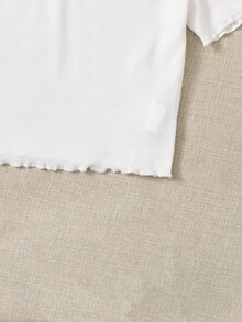 Áo thun nữ Nghề thêu Xù nhỏ Gân đan Tim Giải trí - trắng - Xem 5