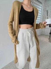 DAZY 素色落肩袖開襟衫 - 卡其色 - 查看 7