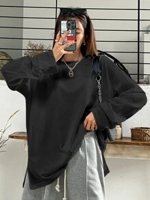 DAZY Áo thun nữ Chia màu trơn Giải trí - màu đen - Xem 1