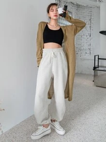 DAZY 素色落肩袖開襟衫 - 卡其色 - 查看 3