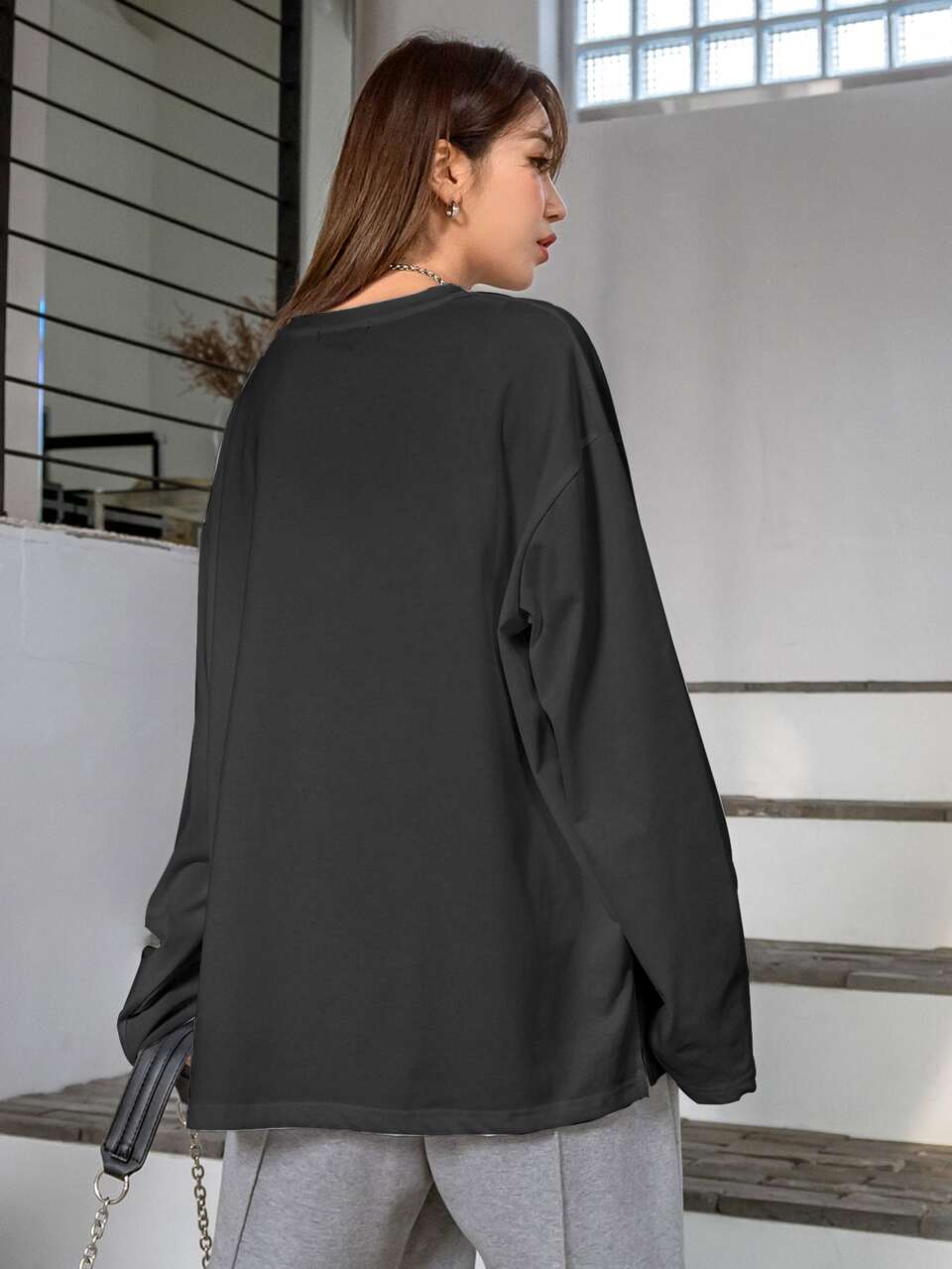 Solid Split Hem Drop Shoulder Tee