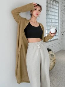 DAZY 素色落肩袖開襟衫 - 卡其色 - 查看 4