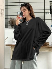 DAZY Áo thun nữ Chia màu trơn Giải trí - màu đen - Xem 3