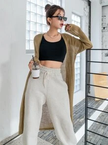 DAZY 素色落肩袖開襟衫 - 卡其色 - 查看 5