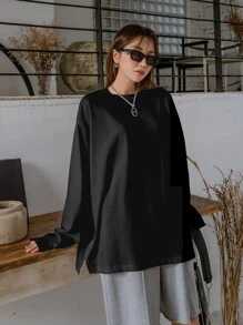 DAZY Áo thun nữ Chia màu trơn Giải trí - màu đen - Xem 4