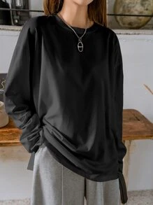 DAZY Áo thun nữ Chia màu trơn Giải trí - màu đen - Xem 5