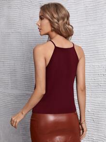 SHEIN Privé Top de tirantes unicolor con fruncido - Burdeos - Ver 2