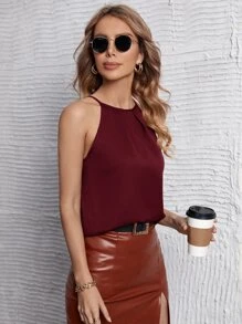 SHEIN Privé Top de tirantes unicolor con fruncido - Burdeos - Ver 3