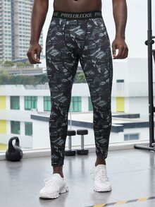 Mallas deportivas de estilo novio de hombre con estampado de camuflaje, cinta con contraste de letra y bolsillo para teléfono - Multicolor - Ver 4