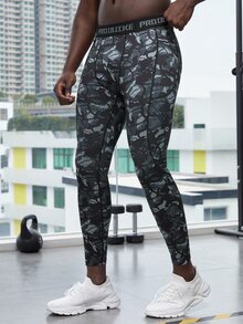 Mallas deportivas de estilo novio de hombre con estampado de camuflaje, cinta con contraste de letra y bolsillo para teléfono - Multicolor - Ver 5