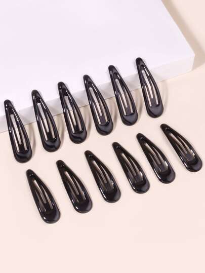 12pcs Solid Snap Clip For Daily Casual Outing Wear Hair Clips Claw Clips Hair Claws Hair Barrettes, School Stuff, Hair Accerssories