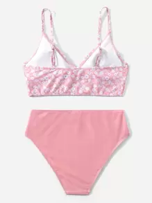 Ditsy Floral Surplice Neck Bikini - Pink - View 2
