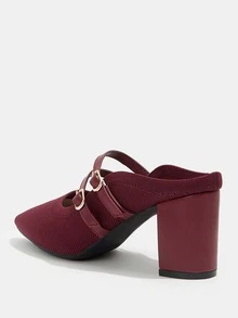 Cuccoo Buckle Decor Knit Chunky Heeled Mules - Red - View 6