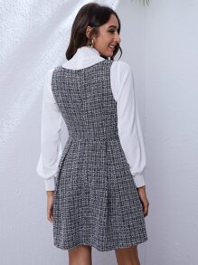 SHEIN Privé Tweed Pleated Mini Overall Dress Without Blouse