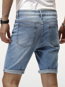 Manfinity LEGND Hombres Shorts en mezclilla algodón desgarro con lavado - Lavado ligero - Ver 3