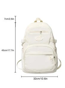 WEIZHINA Balo thể thao chống thấm nước màu trơn, dung tích lớn cho học sinh/du lịch/đi làm - trắng - Xem 4