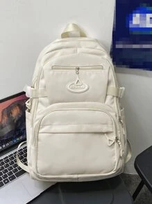 WEIZHINA Balo thể thao chống thấm nước màu trơn, dung tích lớn cho học sinh/du lịch/đi làm - trắng - Xem 6