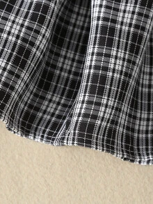 小女童格紋前蝴蝶結吊帶上衣和褶邊半身裙 - 黑與白 - 查看 5