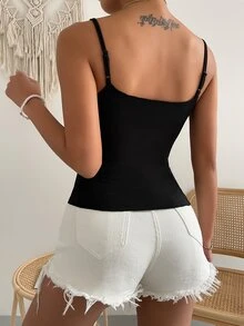 SHEIN Privé Solid Cut Out Cami Top - Black - View 2