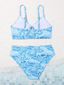 Conjunto de bikini de patrón fluido para niña preadolescente, verano playa - Azul - Ver 2