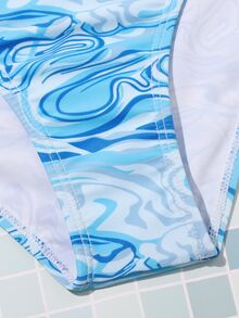 Conjunto de bikini de patrón fluido para niña preadolescente, verano playa - Azul - Ver 3