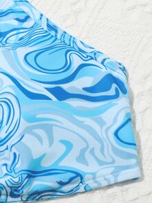 Conjunto de bikini de patrón fluido para niña preadolescente, verano playa - Azul - Ver 4