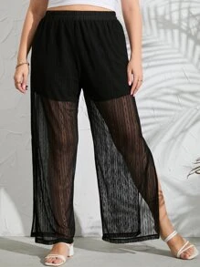 Quần Plus Size Chia màu trơn Giải trí - màu đen - Xem 1