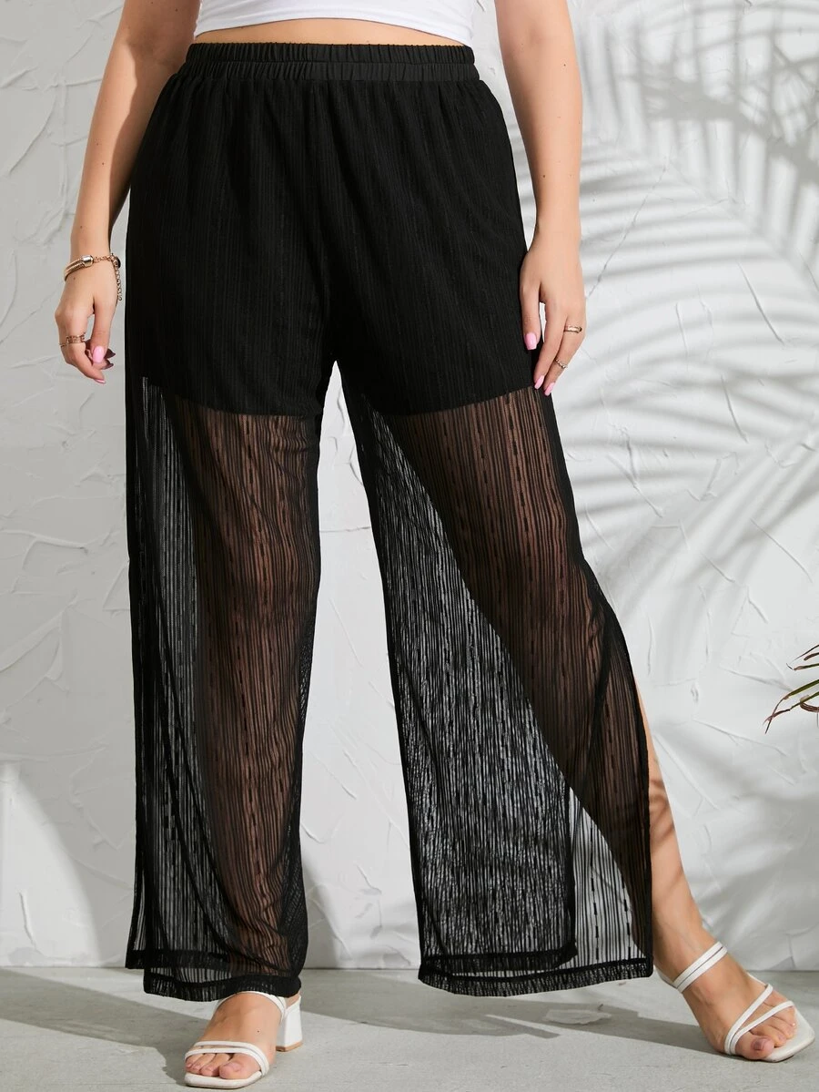 Quần Plus Size Chia màu trơn Giải trí - màu đen - Xem 1