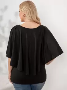 SHEIN LUNE 大碼蝙蝠袖大圓領T恤 - 黑色 - 查看 2