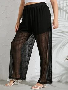 Quần Plus Size Chia màu trơn Giải trí - màu đen - Xem 5