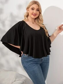 SHEIN LUNE 大碼蝙蝠袖大圓領T恤 - 黑色 - 查看 3