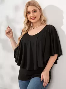 SHEIN LUNE 大碼蝙蝠袖大圓領T恤 - 黑色 - 查看 5