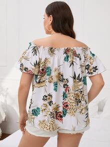 Plus Off Shoulder Floral Blouse - Multicolor - View 2