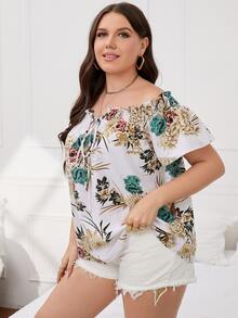 Plus Off Shoulder Floral Blouse - Multicolor - View 3