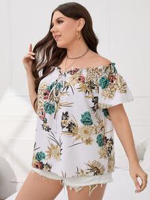 Plus Off Shoulder Floral Blouse - Multicolor - View 4