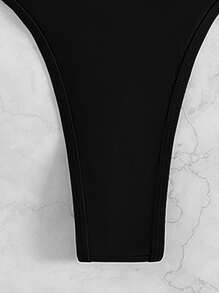 Plain Halter Triangle Bikini Set, For Summer Beach Vacation - Black - View 3