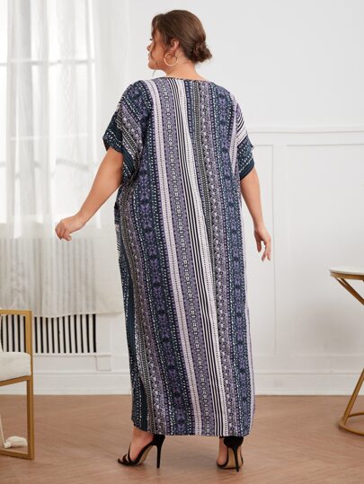Al Najma Robe tunique à imprimé rayé avec poche plissée, été