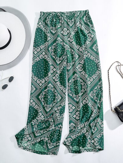 Mulvari Plus Paisley Scarf Print Wide Leg Pants