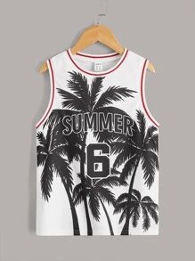 SHEIN 男孩字母圖案背心上衣 - 黑與白 - 查看 1