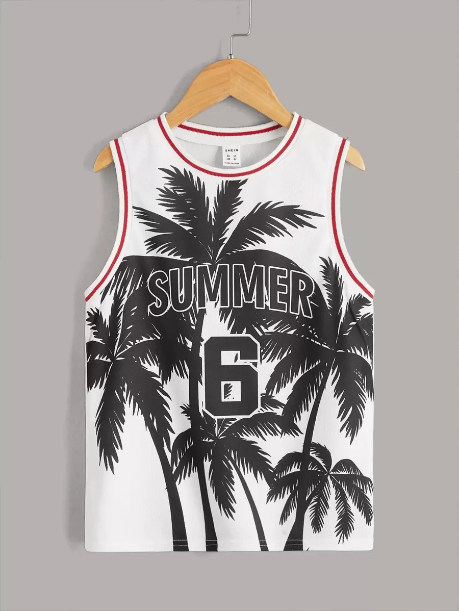 SHEIN 男孩字母圖案背心上衣 - 黑與白 - 查看 1