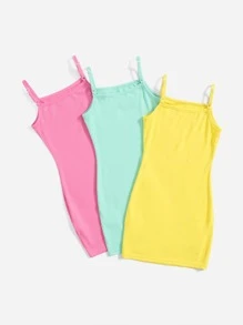 SHEIN Young Girl 3pcs Ribbed Knit Fitted Dress, School, Campus, College - Multicolor - View 2