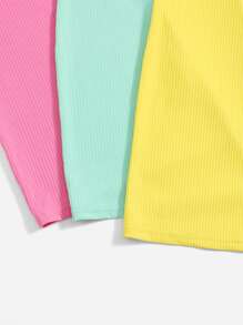 SHEIN Young Girl 3pcs Ribbed Knit Fitted Dress, School, Campus, College - Multicolor - View 3