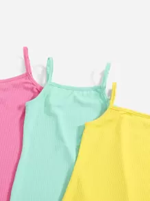 SHEIN Young Girl 3pcs Ribbed Knit Fitted Dress, School, Campus, College - Multicolor - View 4