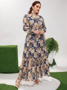 Mulvari 大碼荷葉邊滿版花卉洋裝 - 彩色 - 查看 1