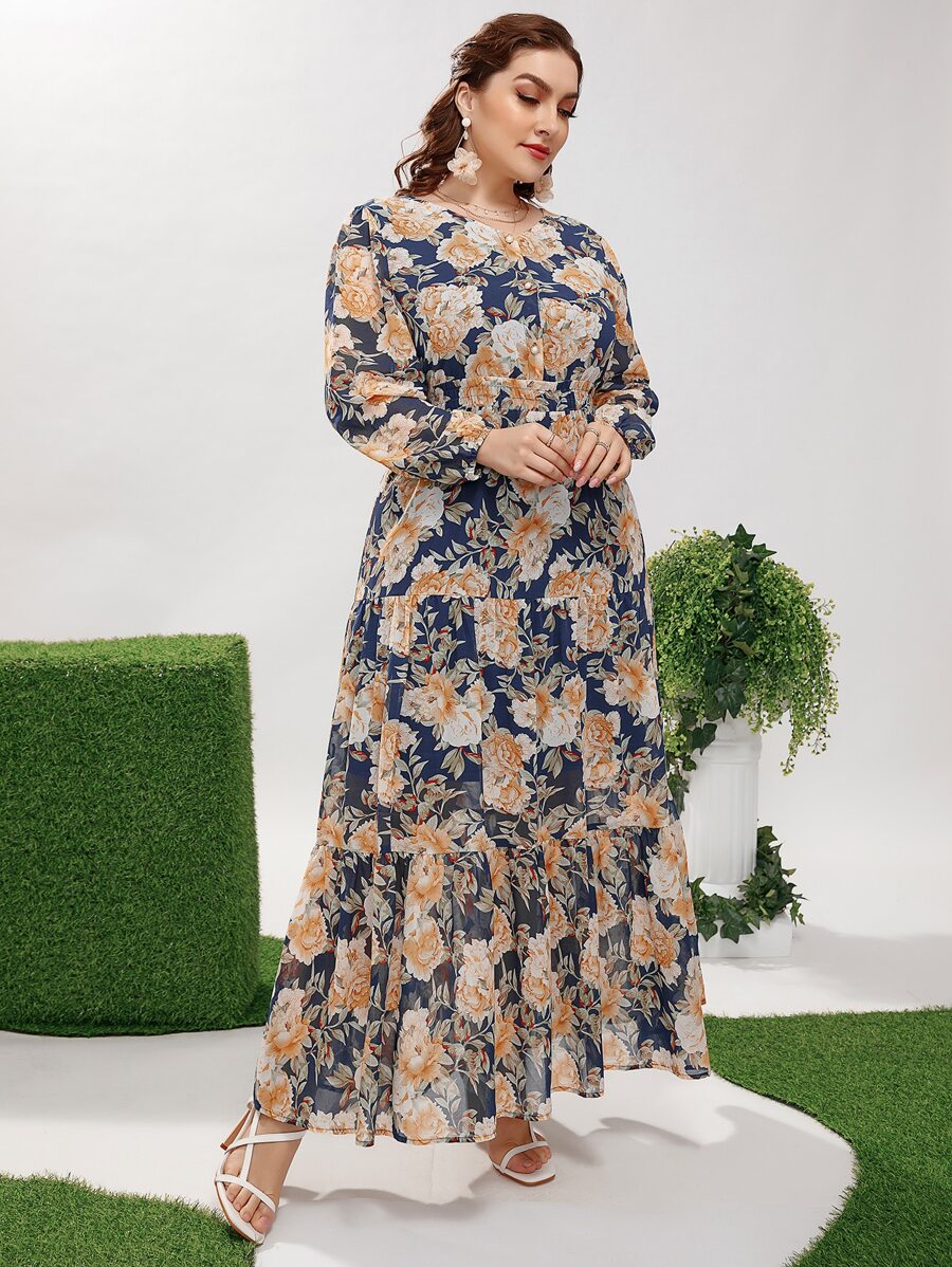 Mulvari 大碼荷葉邊滿版花卉洋裝 - 彩色 - 查看 1